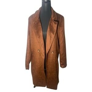Fashion Nova Brown Faux Suede Longline Double Breasted Coat Jacket HF19H333 L